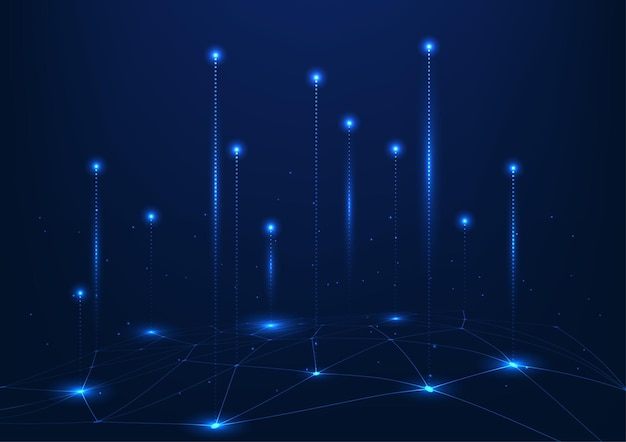 abstract background technology composition of geometric lines connected to illuminated data line