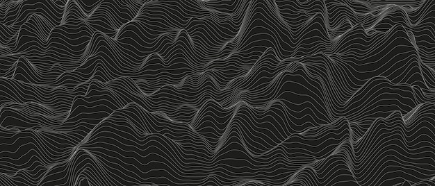 abstract background with distorted line shapes on a black background. monochrome sound line waves.