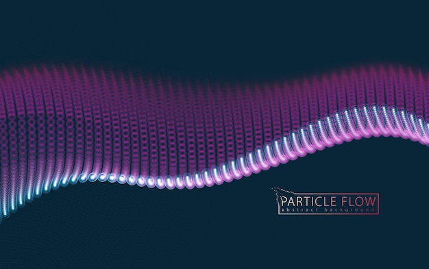 Abstract background with dynamic particles sound wave. Vector abstract dark background. Mesh of glowing dots, beautiful illustration.