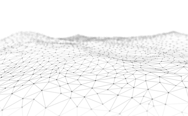 Abstract background with glowing wave sea and water Dots lines and triangular polygons Futuristic digital pattern data network technology mesh Science cyber space flow bokeh vector concept