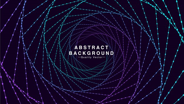 abstract background with hexagon line spiral in cyan and purple colors