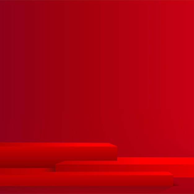 Abstract background with red color geometric 3d podiums. Vector illustration