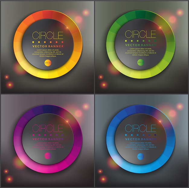 Abstract  banner set of 4. Paper round circles with colorful . Isolated on the black panel. 