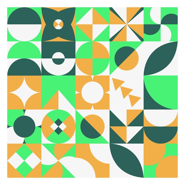 Abstract Bauhaus geometric pattern background vector circle triangle and square lines color art