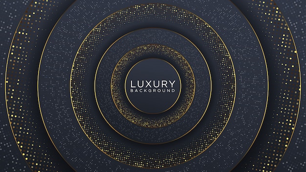 Abstract Black Gold Luxury Background with Halftone Pattern and Glowing Wave gold texture.