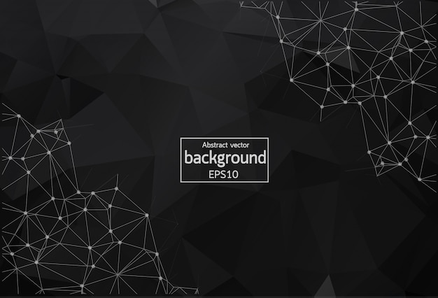 Abstract Black Polygonal Space Background with Connecting Dots and Lines. Geometric Polygonal background molecule and communication. Concept of science, chemistry, biology, medicine, technology.