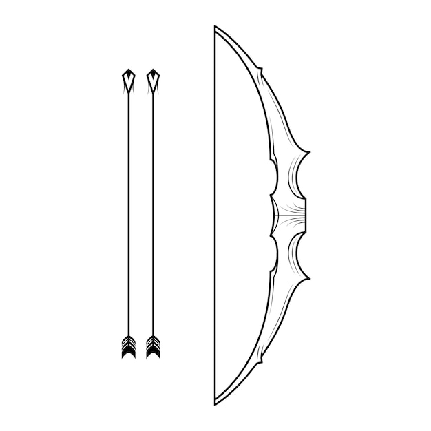 abstract black simple line bow with arrows weapon doodle outline element vector design style sketch