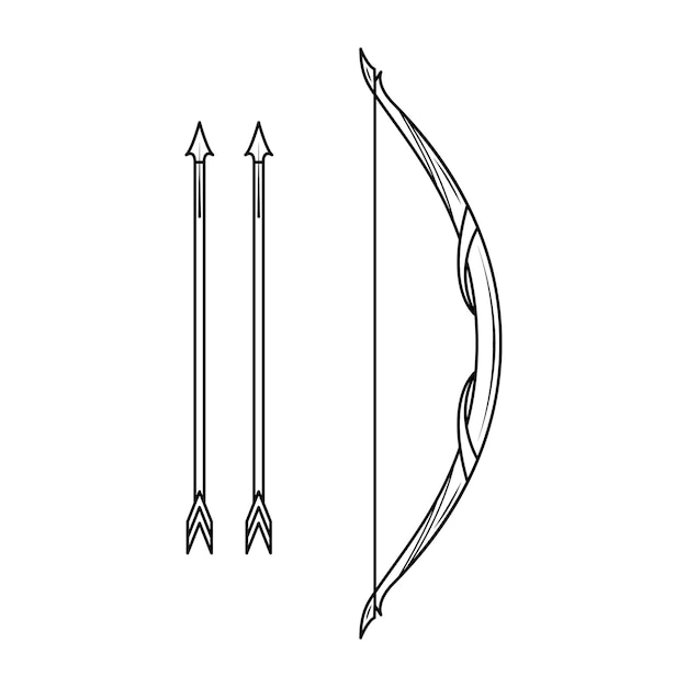 abstract black simple line bow with arrows weapon doodle outline element vector design style sketch
