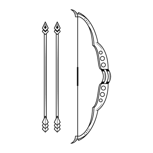 abstract black simple line bow with arrows weapon doodle outline element vector design style sketch