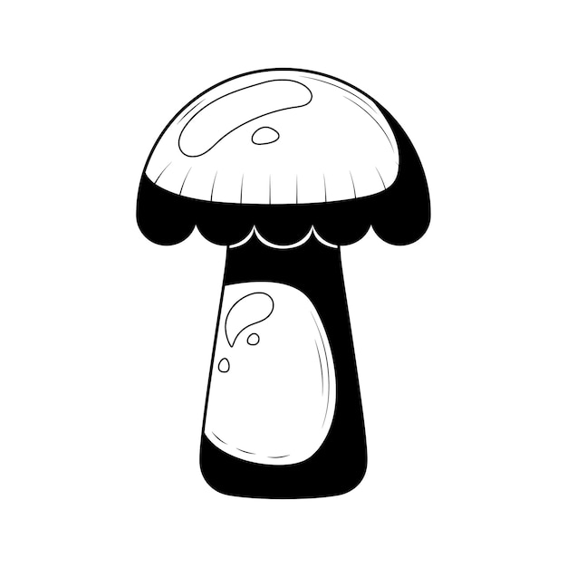 Abstract Black Simple Line Mushroom With Leaf Doodle Outline Element Vector Design Style Sketch