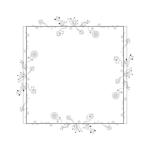 abstract black simple line square with leaf leaves frame flowers doodle outline element vector
