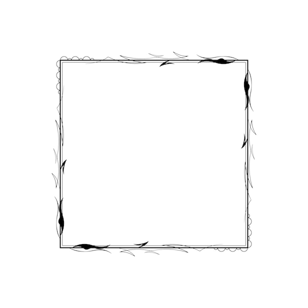abstract black simple line square with leaf leaves frame flowers doodle outline element vector