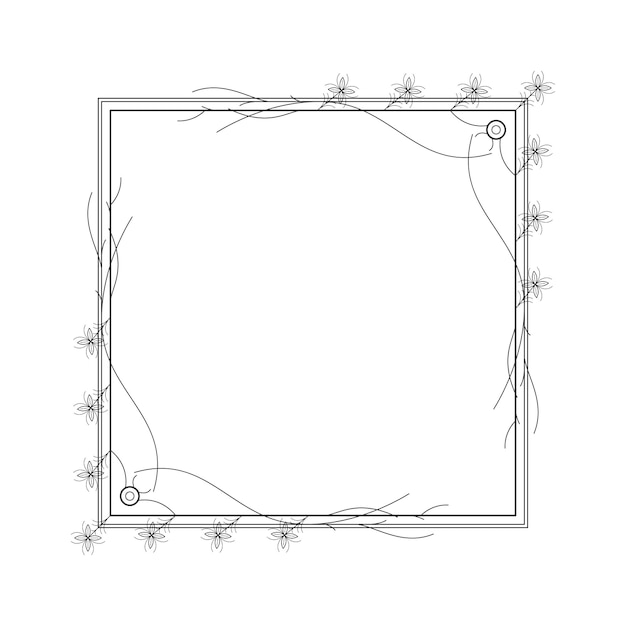 abstract black simple line suqare with leaf leaves frame flowers doodle outline element vector