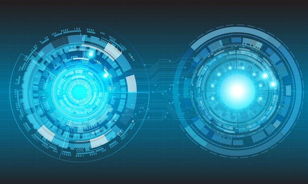 Abstract blue computer technology background with circuit board and circle techVector illustration