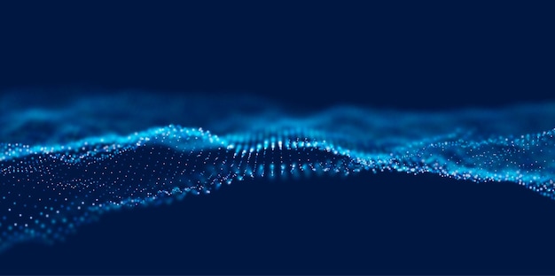 Abstract blue particle background Flow wave with dot landscape Digital data structure