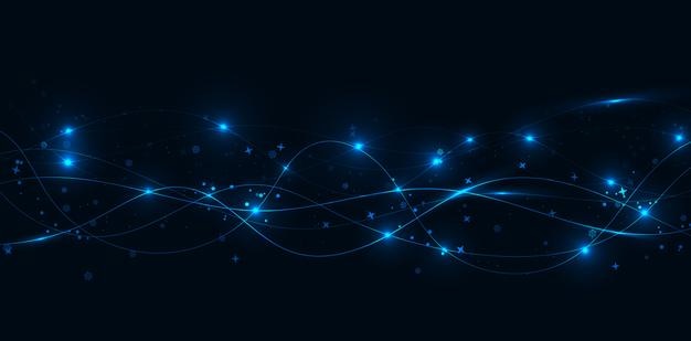 Abstract blue shiny light lines and waves Light effect of movement with snowflakes and stars Light everyday glow effect Vector illustration dark background