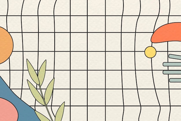abstract botanical pattern on beige grid background vector