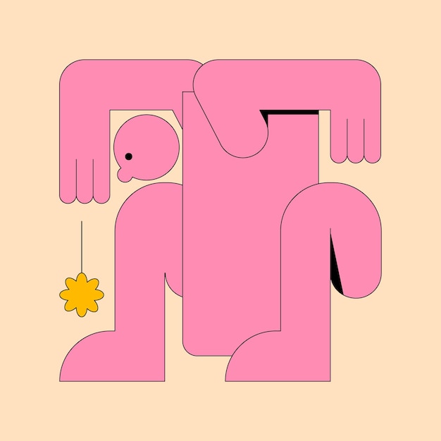 abstract character naive cute creature with face and flower modern graphic design style