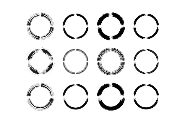 Abstract circle round grunge shape Brush stroke pictogram symbol visual illustration Set