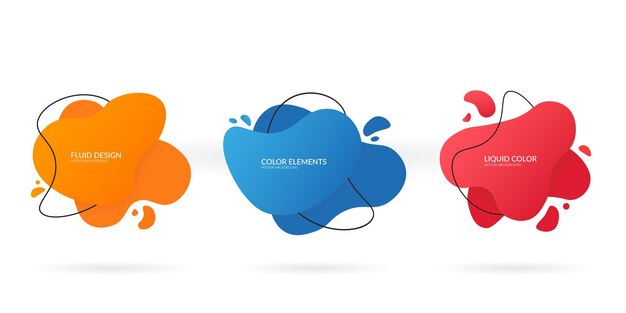 Abstract colored liquid shape Fluid dynamic set with color geomethric form and outline