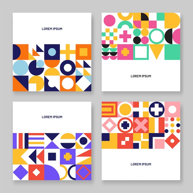 Abstract colorful Bauhaus geometric banner or flyer set.