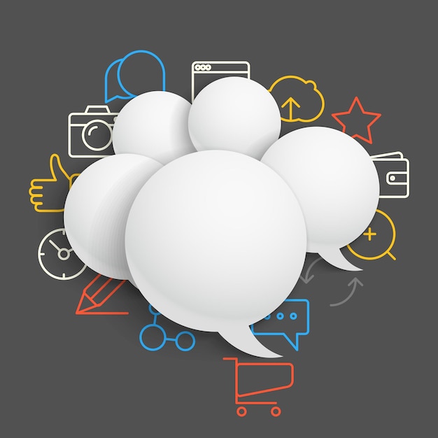 abstract composition of speech clouds with modern media icons