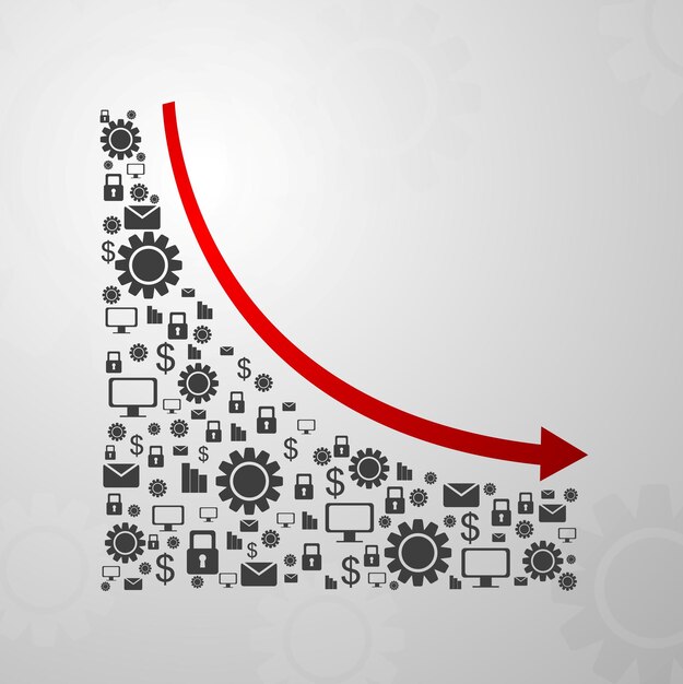 Abstract decline graph arrow with communication icons Vector design