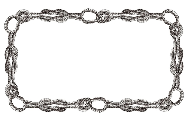 Abstract decorative vector border of drawn rigging rope tied in sea knots