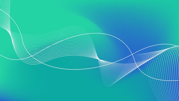 Abstract dynamic wave lines on blue green gradient background future technology concept