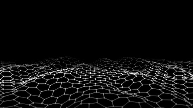 abstract futuristic hexagon wave with moving dots flow of particles technology illustration vector illustration