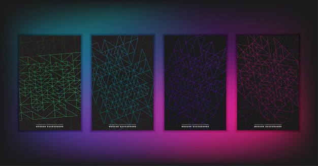 Abstract geometric composition forms modern background with decorative triangles and patterns backdrop vector illustration set
