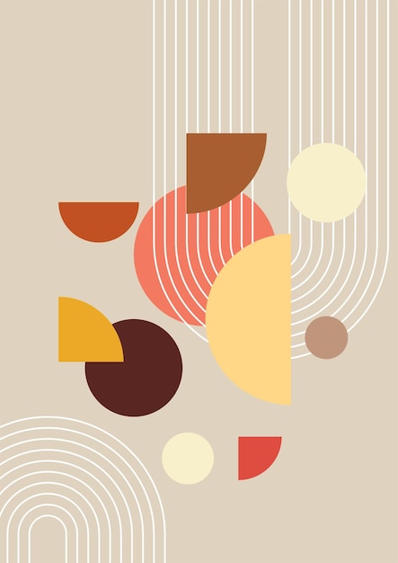 abstract geometric natural shapes poster set in mid century style modern illustration minimalist print poster boho wall decor flat design vector minimal art