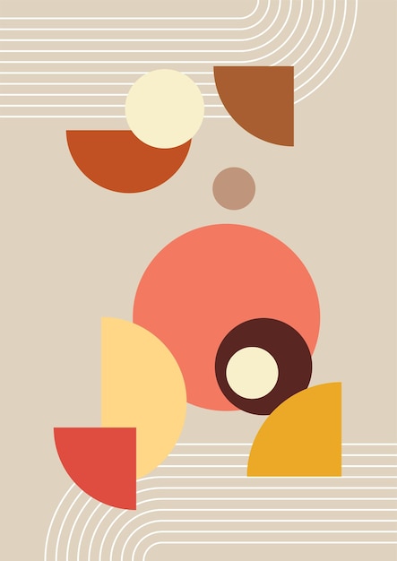 abstract geometric natural shapes poster set in mid century style modern illustration minimalist print poster boho wall decor flat design vector minimal art