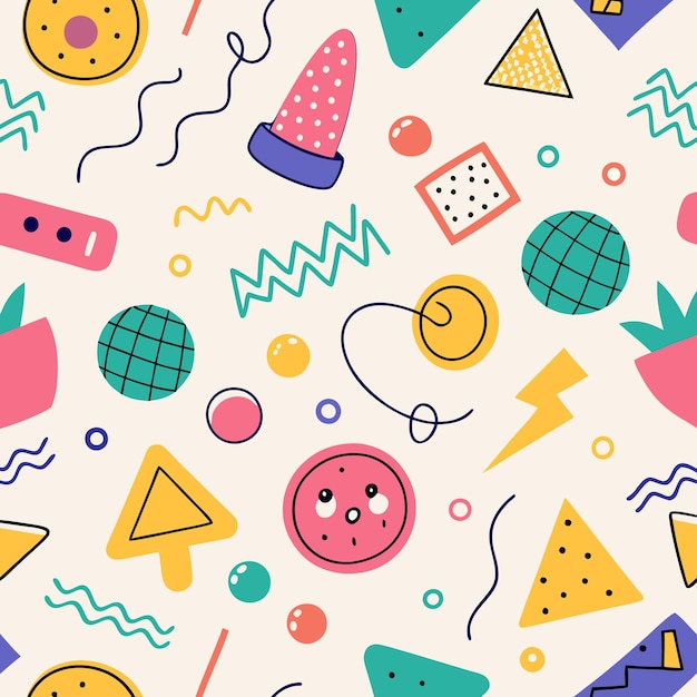 Abstract Geometric Pattern with Colorful Shapes and 90s Style
