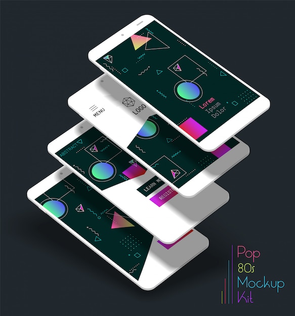 Abstract geometric UI screens 3d mockups