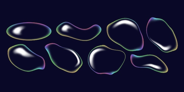 abstract glass liquid fluid shape with holographic effect soap bubble with reflection vector