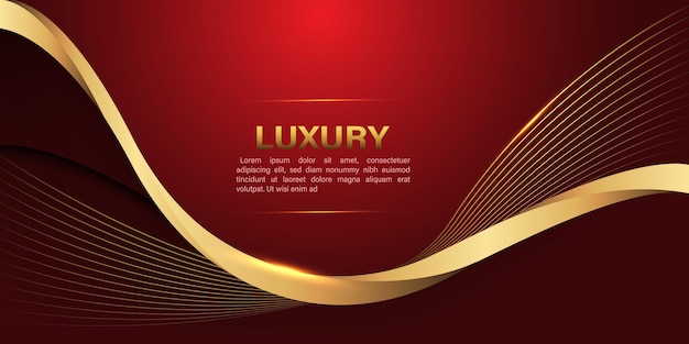 Abstract gold lines curve wavy luxury style on red design modern background vector