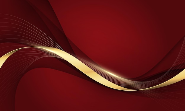Abstract gold lines wave curve luxury on red background vector