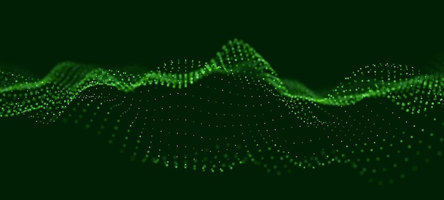 Abstract green particle background Flow wave with dot landscape Technology vector illustration