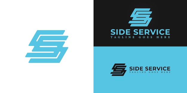 Abstract initial lines letters S or SS logo in blue color isolated on multiple background colors