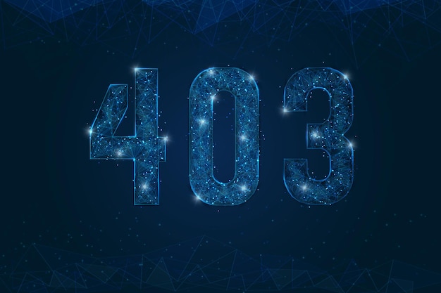 Abstract isolated blue image of 403 error Polygonal low poly wireframe illustration looks like stars in the black night sky in space or flying glass shards