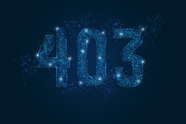 Abstract isolated blue image of 403 error Polygonal low poly wireframe illustration looks like stars in the black night sky in space or flying glass shards