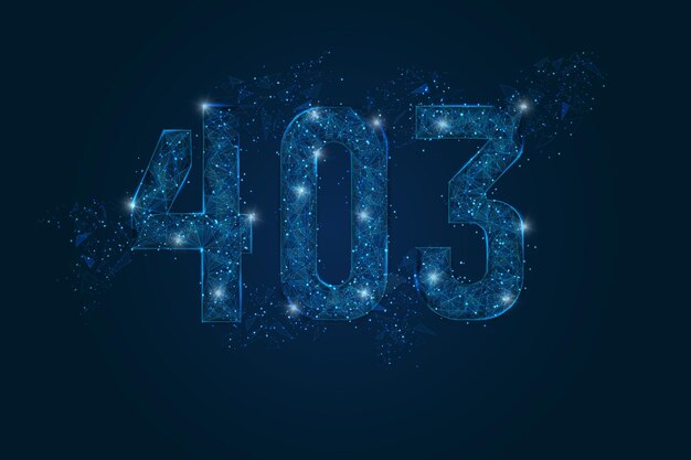 Abstract isolated blue image of 403 error Polygonal low poly wireframe illustration looks like stars in the black night sky in space or flying glass shards