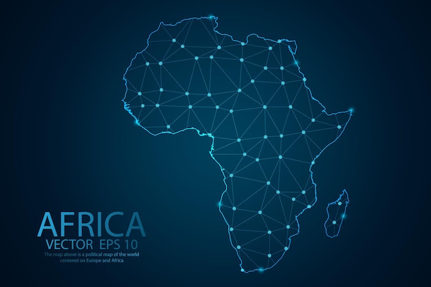 Abstract mash line and point scales on map of Africa. Wire frame 3D mesh polygonal network line