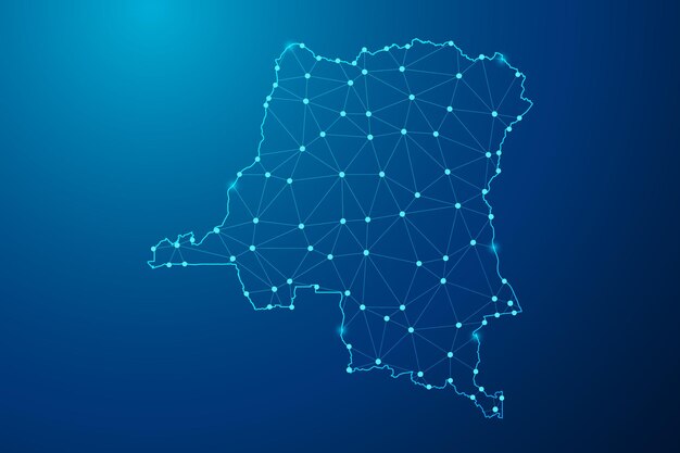 abstract mash line and point with map of congo polygonal network line vector.