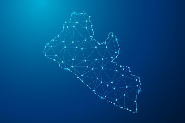 abstract mash line and point with map of liberia polygonal network line vector.