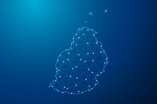 abstract mash line and point with map of mauritius polygonal network line vector.