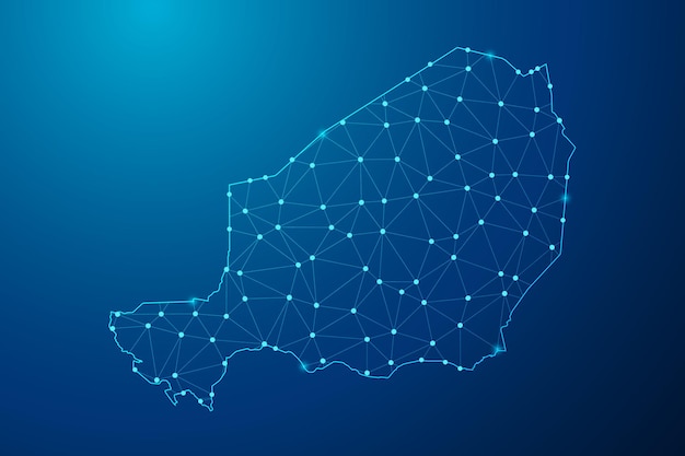 abstract mash line and point with map of nigeria polygonal network line vector.