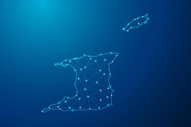 Abstract mash line and point with map of Trinidad and Tobago polygonal network line vector.