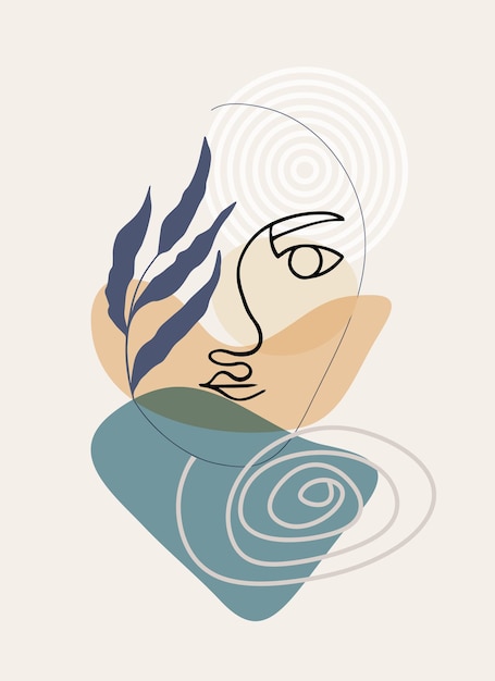 abstract modern face with a botanical natural element minimalism and simple forms